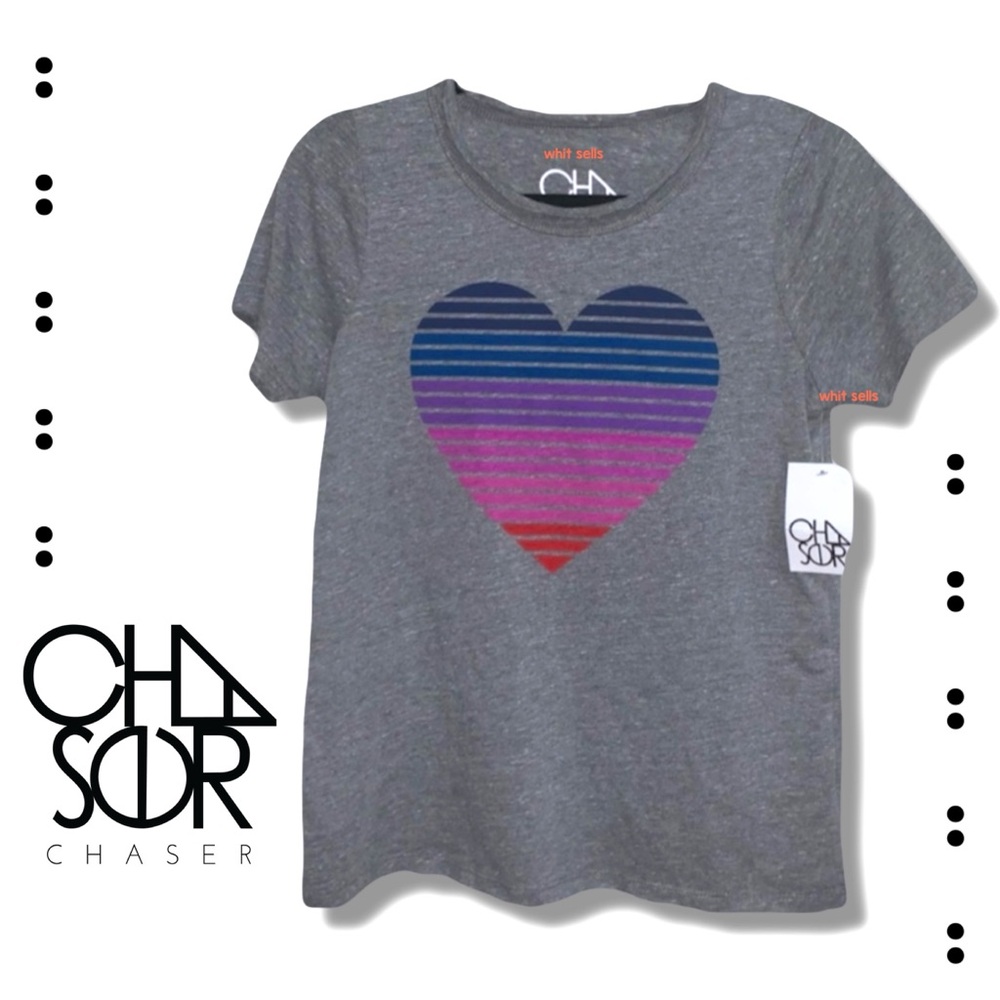 NWT Chaser Gray Colorful Heart Love Graphic Tee T-Shirt Size XS NWT